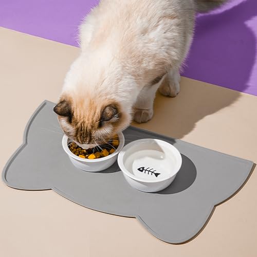Napfunterlage Silikon Katzen und Kleine Hunde, wasserdichte Haustier Futtermatten rutschfeste Katzennapf Unterlage (Dunkel Grau)