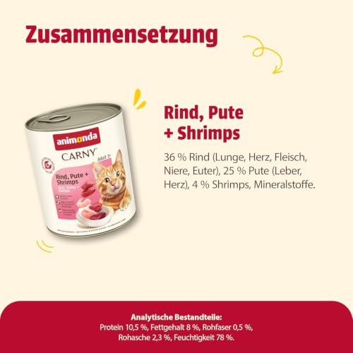 animonda Carny Adult Katzen Nassfutter Rind + Pute + Shrimps (6 x 800g)