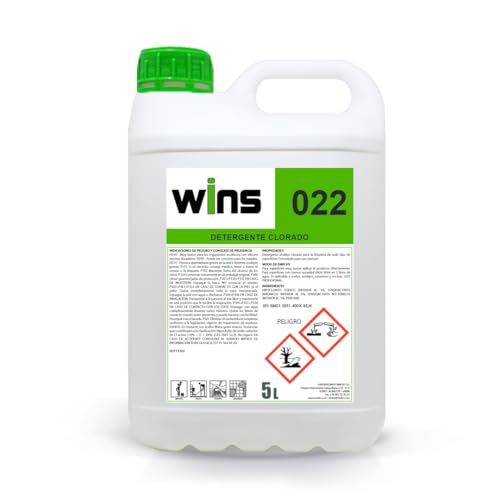 VINFER Detergente alcalino clorado Wins 022. Botella de 5 litros. Limpieza e higiene para Todo Tipo de Superficies