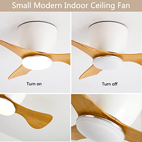 Gesum Ceiling Fan With Lights, 22 Lnch Small Ceiling Fan With Light 3 Reversible Blades, Low Profile Ceiling Fan For Kitchen Bedroom Dining Room, 3 Colors, 6 Speeds, White Wood #TOP6
