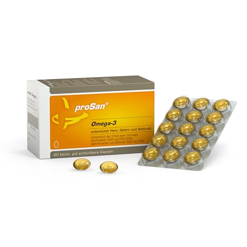 proSan Omega-3-Fettsäuren (60 Kapseln) | natürliches Premium Fischöl mit 500 mg DHA + 100 mg EPA für Herz, Gehirn, Sehkraft & Cholesterinspiegel | molekular destilliert für höchste Reinheit & Frische