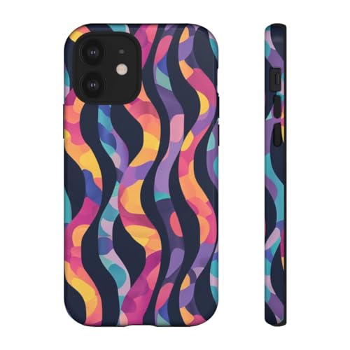 Coque iPhone 12 multicolore rigide brillante motif abstrait ondulé
