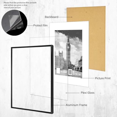 Image of GOmaize Front Loading Aluminum alloy Black Picture Frame 30x40cm Set of 2 Wall Mounting