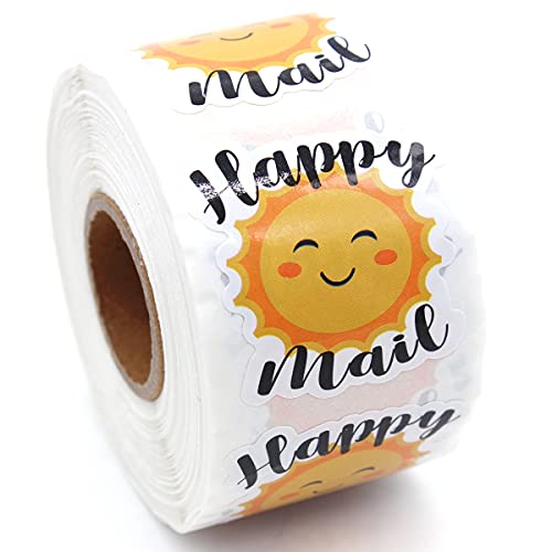 Littlefa 1.5â Happy Mail with Sun Design Stickers,Mail Stickers,Bakeries Stickers,Handmade Stickers,Small Business Stickers, Envelopes Stickers, Gift Bags Packaging 500 PCS