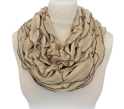 Womens Cream and Black Stripes Ruffled Scarf
