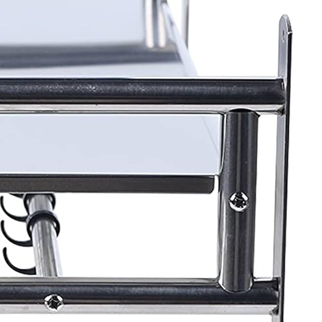 Gdrasuya10 Wall Mount Microwave Oven Rack Hanging Stainless Steel Microwave Oven Storage Shelf with 6 Hooks Single Layer Multifunctional Kitchen Storage Holder for Bathroom Living Room Office