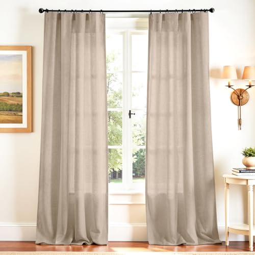 Image of jinchan Linen Curtains Light Filtering Back Tab 50x120 Inch 2 Panels Taupe