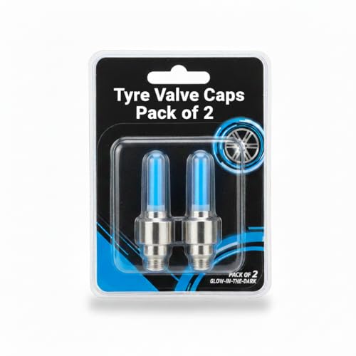 Image of Jumbuck LED Wheel Lights - Blue Motion Sensor Valve Caps for Bicycle, Motorcycle, Car Tires | Waterproof Automatic Firefly Lights, Universal Fit Tire Valve Stem Caps (Pack of 4)