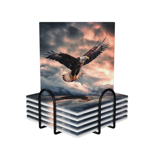 Dessous de verre en céramique aigle ciel lot de 6 avec support chic