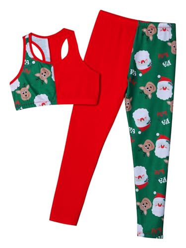 Kids Girls Christmas Santa Printed Tracksuits Sports Bra Crop Top with Leggings Gym Workout Outfits3