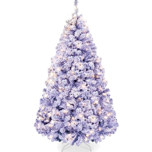Best Choice Products Pre-Lit Lavender Christmas Tree, 6ft Artificial Flocked Full Fir Tree, Holiday Decoration w/ 250 Lights, 928 Branch Tips