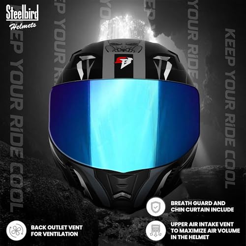 Image of Steelbird SBA-20 Strange ISI Certified Flip-Up Graphic Helmet for Men with Inner Silver Sunshield