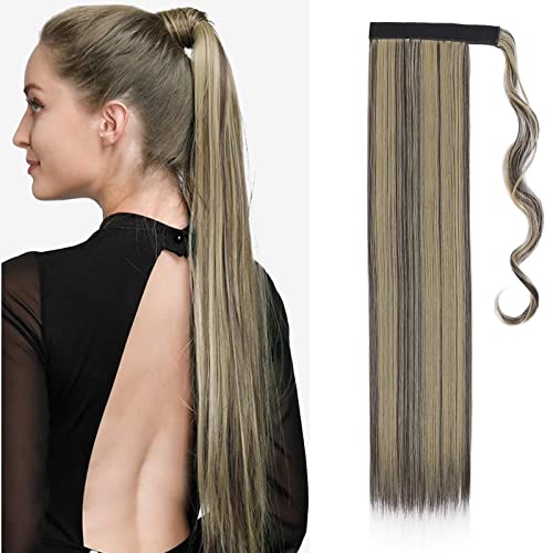 TESS Clip in Ponytail Extension Blonde 23",Hair Extensions Ponytail Synthetic Wrap Around Long Straight Fake Pony Tails Hair Pieces for Women(#4AP24A)