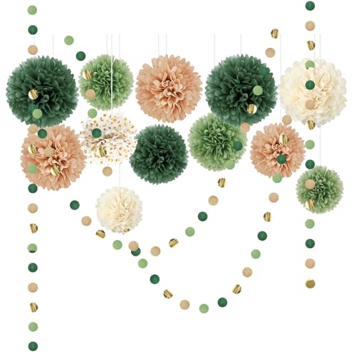 AOBKIAT Geburtstagsdeko Grün Hochzeitsdekoration,15 Stück Grün Seidenpapier Pompons,Papier...