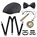 QUXV 7 Pezzi Set Accessori Anni 20 per Uomo, Gatsby Gangster Costume Accessori, con Cappello Panama, Orologio da Tasca, Cinghie, Papillon, Baffi, Occhiali da Vista, per Natale Carnevale Festa