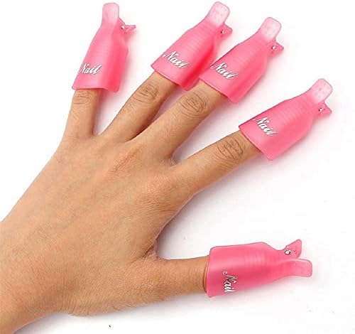 HiMo 10PC Plastic Acrylic Nail Art Soak Off Cap Clip UV Gel Polish Remover Wrap Tool (Pink)