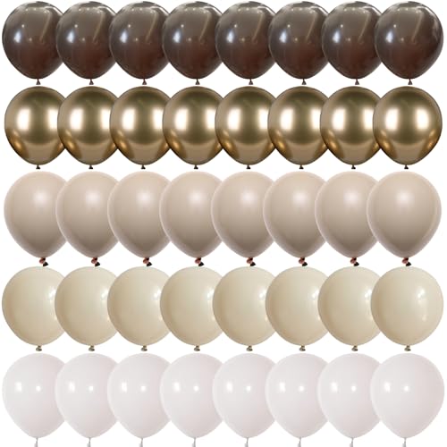 Image of Brown Cream Neutral Balloons, 12 Inch 60PCS Retro Brown Khaki Beige Sand White Balloon, Beige Nude Apricot Balloon for Neutral Bear Bridal Baby Shower Wedding Birthday Party Decorations Supplies