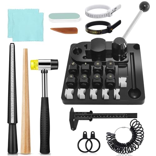 12PCS Ring Bender Tool for Spoon Rings Heavy Duty Ring Making Kit with Nylon Dies Multi-Functional Ring Maker Machine for DIY Jewelry with Ring Sizer Measuring Tool