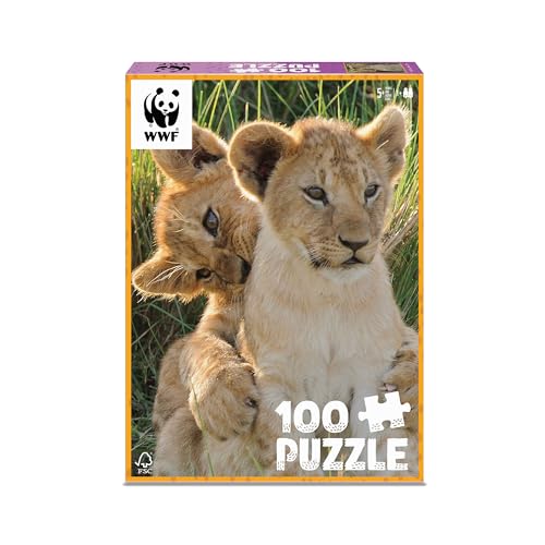 Ambassador 7230031 Löwenjungen, 100 Teile Puzzle für Erwachsene und Kinder ab 5 Jahren, WWF Tierpuzzle, Löwen