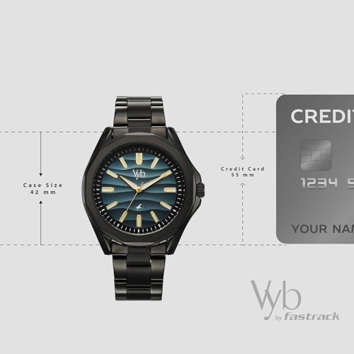 Image of Fastrack Vyb Drift Quartz Analog Blue Dial Black Stainless Steel Strap Watch for Men - FV30038NM01W