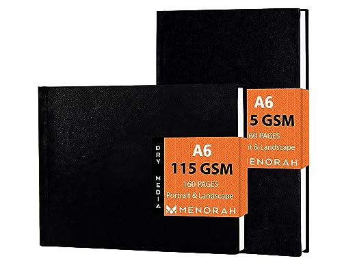 Image of MENORAH - Sketchbooks for Artists-A6-115 GSM- (Pack of 2 Combo)(160 Pages /80 Sheets)-Drawing Book for Artists-(Landscape 10.5 x 14.8 cm & Portrait 14.8 x 10.5 cm)-Completely Handmade -Black