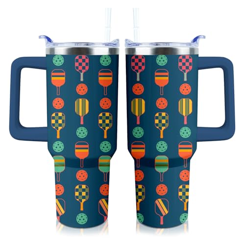 PERRIFIC Pickleball Mug 40 oz Tumbler with Handle Straw Lid Leak Proof by PERRIFIC - Used condition - US$14.56