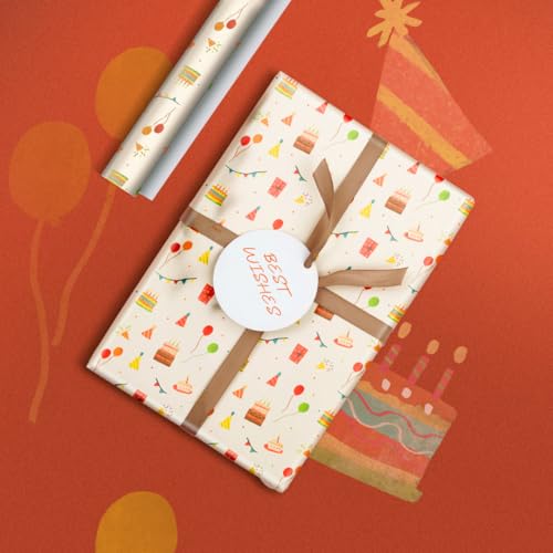 Image of QIPS | NUKKAD Printed Gift Wrapping Paper - Pack of 10 Sheets (19 inch x 29 inch) | Glossy Finish, 80 GSM Acid-Free Paper | Ideal for Birthdays, Baby Showers & Festivals (Cakes & Party Prints)