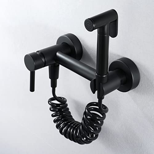 Pulvérisateur de bidet laiton suspendu noir mat avec flexible de douche - 4