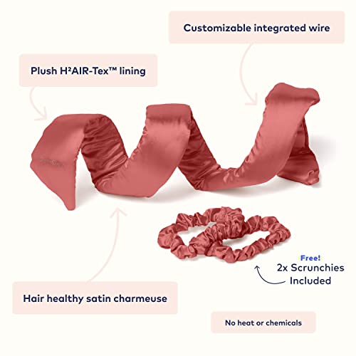 Robecurls Satin Heatless Hair Curler Set — The Original Curling Headband — Heatless Curling Rod Headband Hair Accessories For Women — Includes 2 Scrunchies (Rose) #TOP2