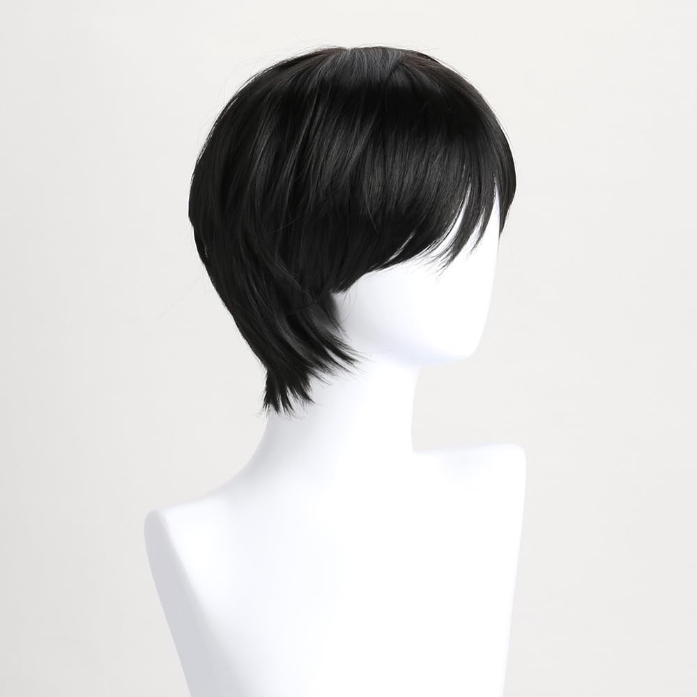 YuanYouTong Mens Short Black Wig with Bangs, Natural Straight Synthetic Hair Wig for Cosplay Costume, Music Festivals - Image 4