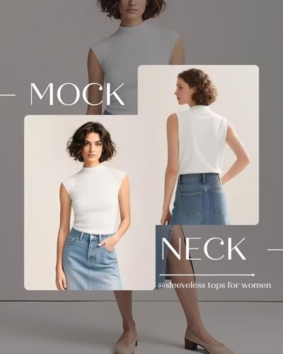 Zengjo Sleeveless Tops for Women - Mock Neck Fitted Tank Top, Ribbed Knit Layering Shirt for Work or Casual3