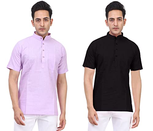 Image of KUNDAN Men's Cotton Linen Pattern Short Kurta (Pack of 2 Short Kurta for Men)