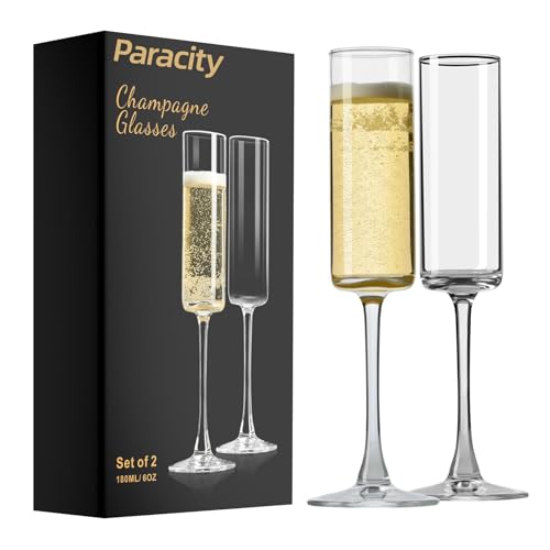 ParaCity Sektgläser, Champagner Gläser 2er-Set, elegante 170 ml Sektgläser Glas, Cocktailgläser, Geschenk für Geburtstag, Hochzeit, Weihnachten, klare Silvester Deko für Damen und Herren (Rohrform)