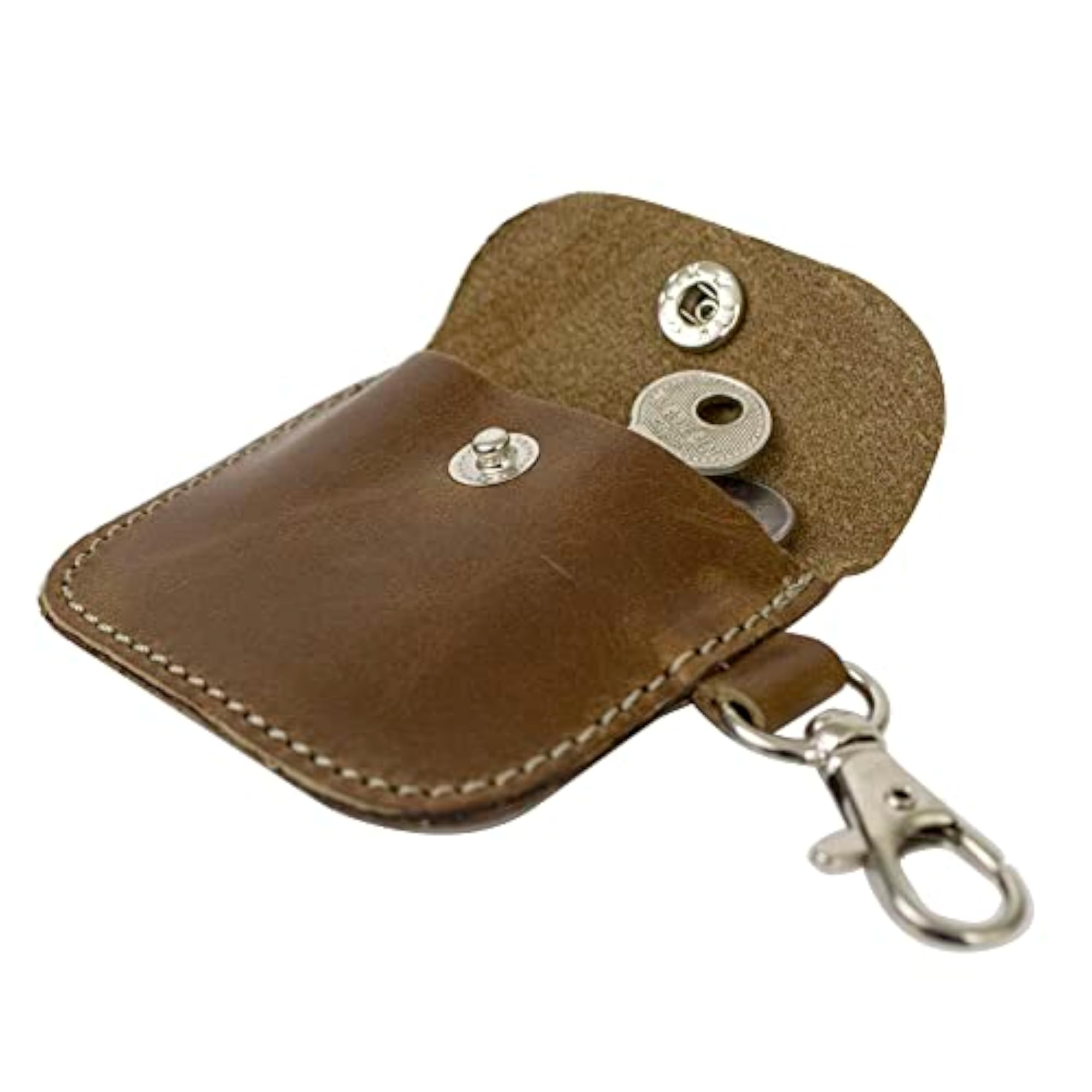 Leather Coin Pouch/Key Ring, Dark Brown