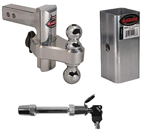 Trimax TRZ6AL SXT5 TAS25 Aluminum 6-Inch Adjustable Drop Hitch with Locking Ball Mount Key Receiver Lock Hitch Adapter Sleeve
