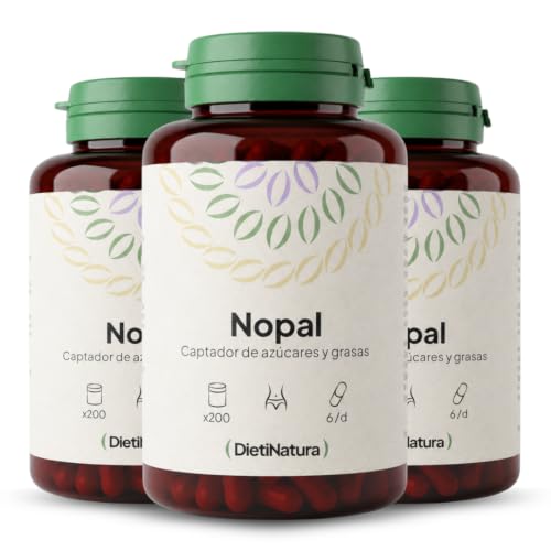 Dieti Natura Pack 3x200 Cápsulas de Nopal - Nopal para Bienestar Digestivo y Control del Apetito -Complemento para Equilibrio Metabólico - Apoya la Pérdida de Peso - para Salud Cardiovascular
