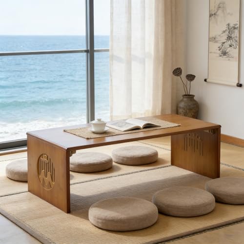 Table basse pliante portable bambou style japonais salon 80cm