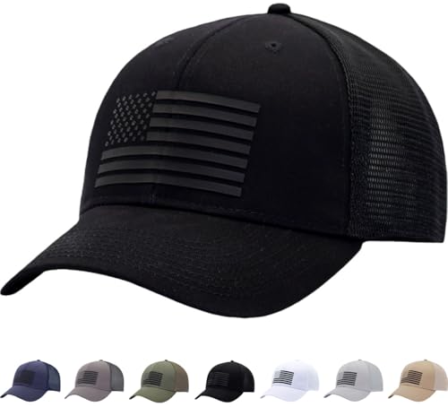Image of American Flag Trucker Hats, Patriotic Baseball Cap for Men, Adjustable Breathable Mesh Snapback, Fits OSFM & XXL Head