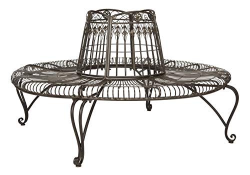 SAFAVIEH Outdoor - Ally Iron Tree Bench - Rustic Brown Iron Metal - Curved Scrollwork Garden Design - Ideal for Patio, Deck, Porch, Garden, 17.5" Seat Height (PAT5019A)
