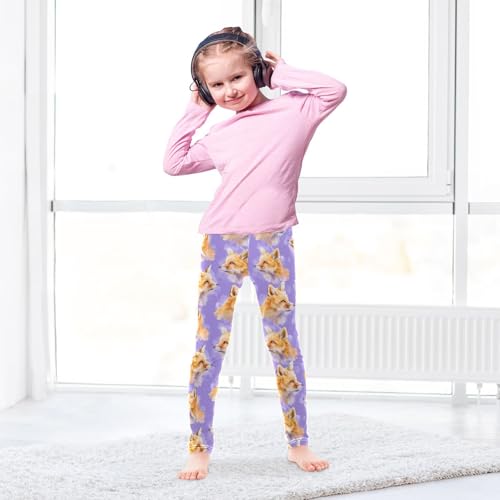 Fox Purple Tie Dye Girls Leggings Soft Stretch Workout Yoga Dance Pants for Kids Casual Tights4