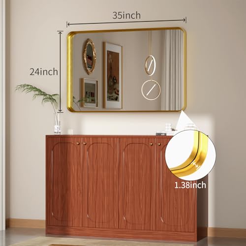Image of Koonmi Gold Bathroom Mirror, 24x35 Shatterproof Wall Vanity Mirror