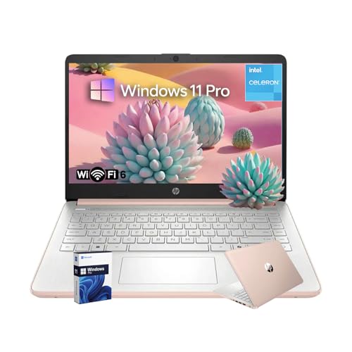 Image of HP 14 Laptop for Business and Students • 14 inch Anti-Glare Display • Intel 4-Core N150 Processor • Copilot AI • Windows 11 Pro • 16GB RAM • 128GB UFS • Wi-Fi 6 • Pale Rose Gold