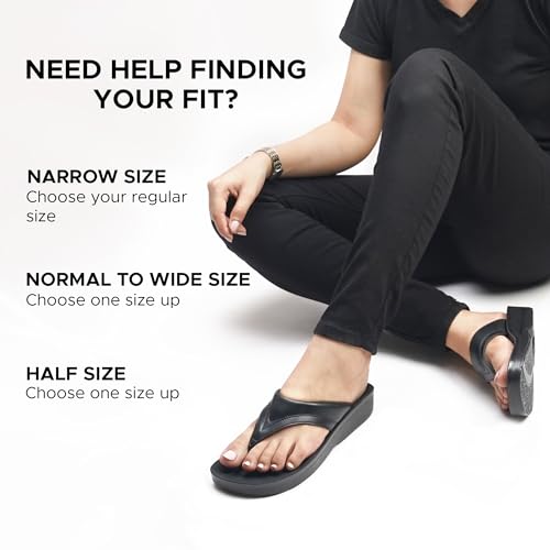 Image of AEROTHOTIC Comfy Arch Support Flip Flops for Women Open Toe Stylish Faux Leather Cushioned Strap with Non-Slip Sole & Comfortable Footbed Indoor and Outdoor Sandals