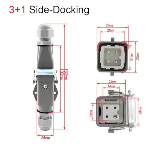 Conector de 4 núcleos side-docking de 10A con blindaje rectangular contra cortes de corriente 2