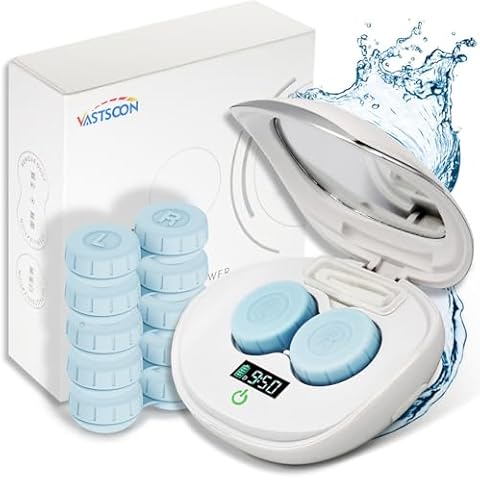 Vastsoon Contact Lens Cleaner, 2.0 (2nd Generation) Ultrasonic Contacts Lens Cleaning Machine with USB-C Charger and Solution Soak Case Kit for Colored Contact Lens, Soft Lens, RGP Lens and OK Lenses Cover