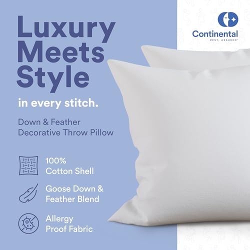 Continental Bedding 22X22 White Goose Down And Feather Fill 25/75 Decorative Throw Pillow Insert - Square Designer Pillows - Fluffy Euro Pillow Cushion Insert For Bed And Couch thumb #2