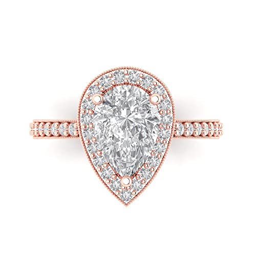 Clara Pucci 2.36 ct Brilliant Pear Cut Synthetic Moissanite 14k Rose Gold Halo Solitaire W/Accents anniversary Wedding Engagement Ring