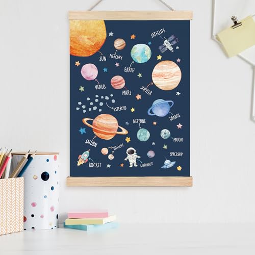 Image of PQKIY Space Nursery Wall Art Poster Hanger Frame 12x16 in, Watercolor Outer Space Solar System Planet Wall Decor Canvas Prints for Nursery Boys Kids Room Bedroom Playroom Classroom