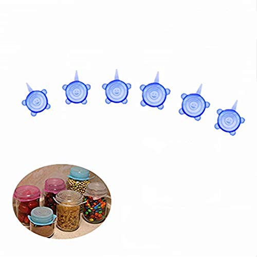 Tapas de silicona elásticas, Tapadera flexible extensible, reutilizable para proteger los alimentos, ajustables - 6PCS mismo tamaño (6,5cm/2,5in)