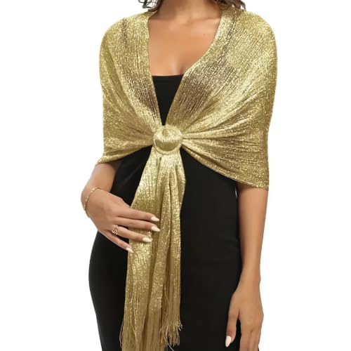 SIVZUMO Étole Femme Chic Mariage avec Boucle Dorée, Châle Scintillant pour Robe de Soirée et Cérémonie, Foulard Métallique Élégant pour Demoiselle d'Honneur, Accessoire de Fête Brillant